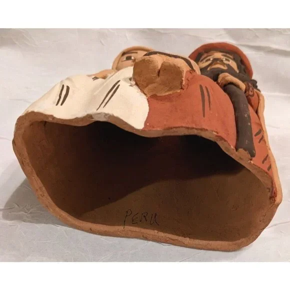 Vtg Pottery Peruvian Clay Folk Art Mary Joseph Baby Jesus Nativity Statue 9" - Picture 7 of 16